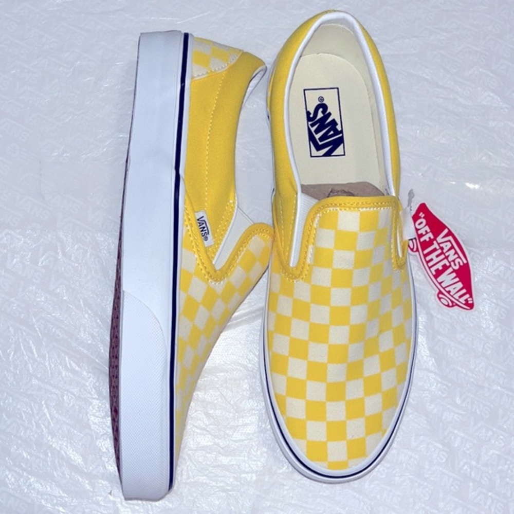Classic slip on yellow checkered Vans women